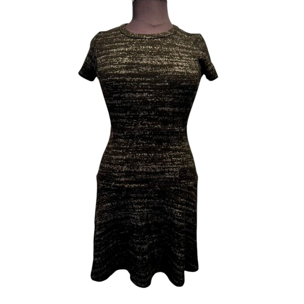 Ann Taylor Loft Outlet Black Gray Static Print Drop Waist Dress Short Sleeve 10P